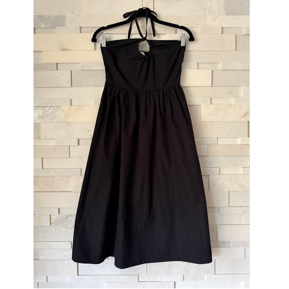 OAK + FORT 100% Cotton Poplin Halter Neck Smocked Back Midi Dress XS Minimalist